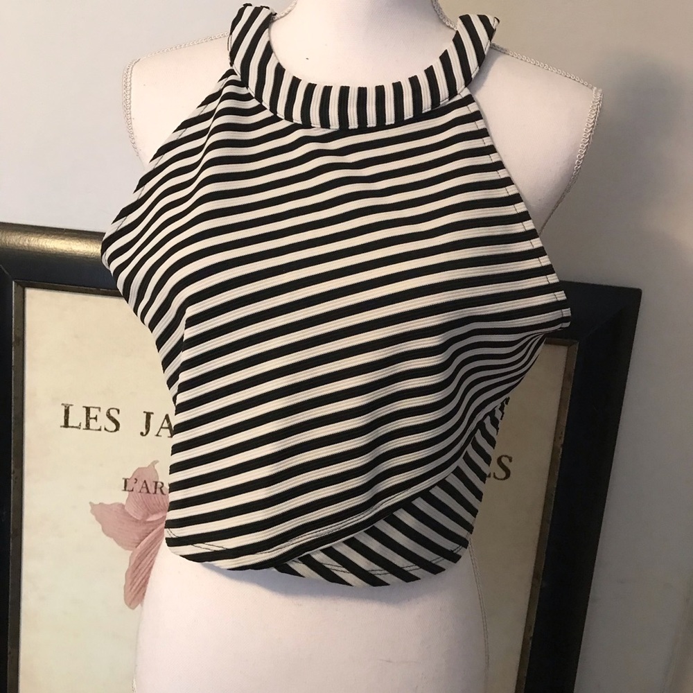 Black and white cropped material girl shirt